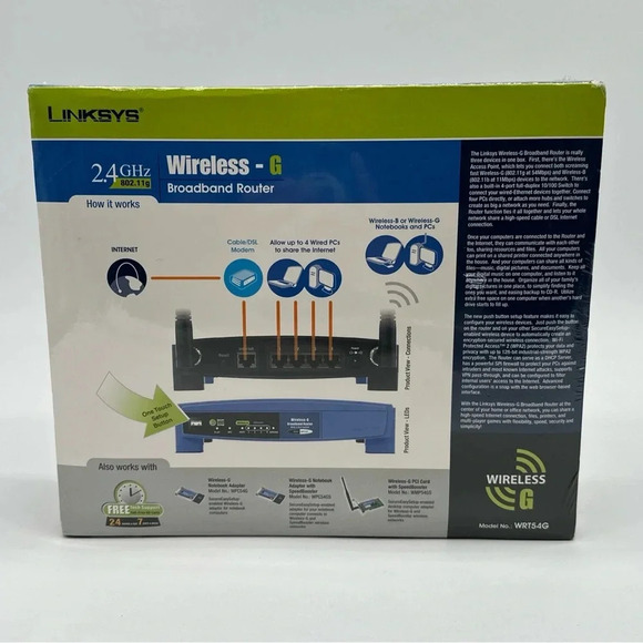 Linksys Wireless-G 2.4 Ghz Broadband 4PORT 802.11g Router WRT54GS NEW SEALED - Picture 3 of 6
